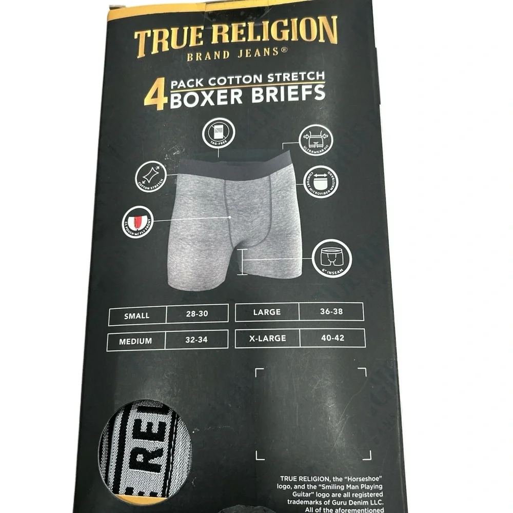 True Religion Men's Gray Boxer Briefs Pack with Branded Waistband small